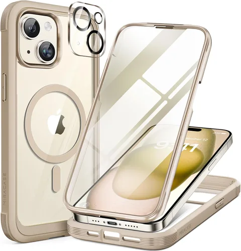 Vista 195 de Miracase - Funda magnética para iPhone 13 Pro Max de 6.7 pulgadas (compatible con MagSafe), transparente, completo, protector de pantalla de vidrio