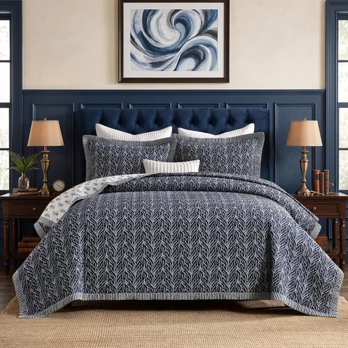 Vista 8 de SahSahCasa Juego de edredón tamaño Queen, juego de ropa de cama 100% algodón, patrón botánico, color liso, elegante, ligero, acolchado para cama