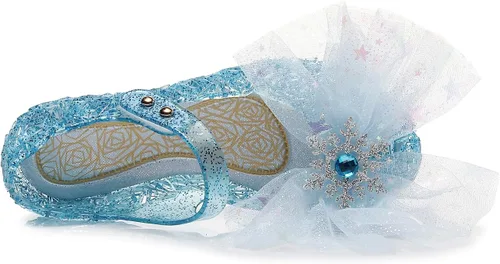 Vista 4 de OMGard Zapatos de gelatina para niñas, sandalias de cumpleaños de princesa de reina de la nieve para niñas pequeñas, sandalias azules con purpurina