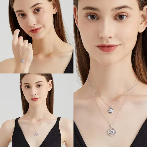 Vista 15 de Collar contra el mal de ojo para mujer, chapado en oro de 18 quilates, collar con capas de mal de ojo, hecho a mano, collar de protección ajustable