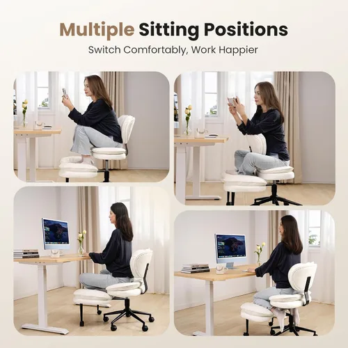 Vista 3 de HOMRELEXA Silla de oficina con patas cruzadas, silla de escritorio ergonómica cruzada en nube, silla de meditación con ruedas, asiento ajustable