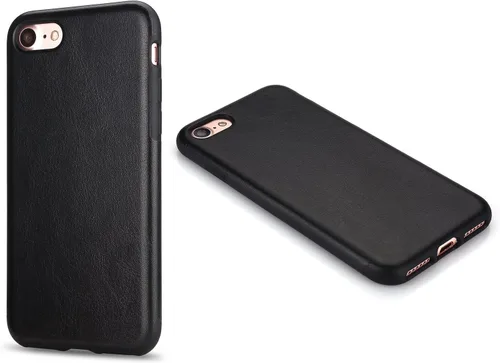 Vista 8 de TENDLIN Funda compatible con iPhone SE 2022/SE 2020/8/7 - Funda delgada híbrida de silicona TPU flexible con parte trasera de cuero (negro)