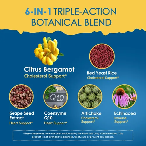 Vista 3 de All Herbal Liquid Drops for Heart & Immune System Support with Citrus Bergamot Extract, Echinacea, Red Yeast Rice, Grape Seed Extract, Coenzyme Q10