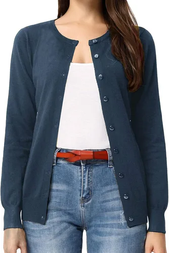 Vista 12 de GRACE KARIN Suéter de punto ligero con botones para mujer Azul (Acid Blue)