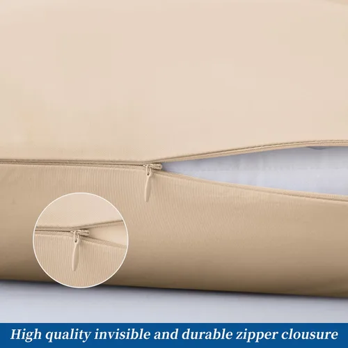 Vista 5 de Juego de 2 protectores de almohada estándar, 100% algodón egipcio con cremallera, 400 hilos, tejido satinado, algodón, color beige, fundas