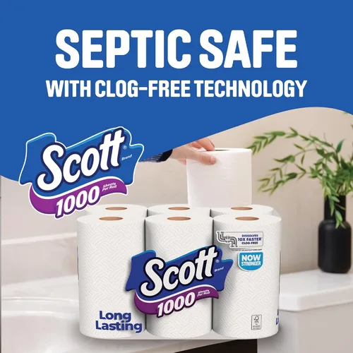 Vista 6 de Scott 1000 papel higiénico, 8 rollos, apto para tanque séptico, papel higiénico de 1 capa