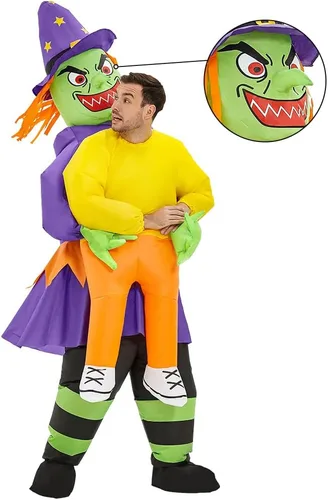 Vista 3 de Disfraz inflable para adultos, disfraz de bruja divertido disfraz de Halloween para mujeres, hombres, adolescentes, fiesta de cosplay
