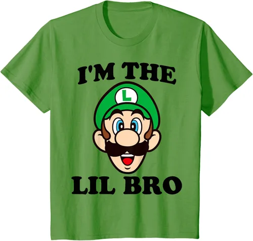 Vista 8 de Super Mario Camiseta de retrato Luigi I'm The Lil Bro, Blanco