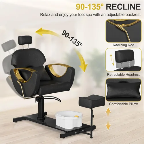 Vista 5 de KIGOTY Silla de pedicura sin fontanería, estación de pedicura reclinable con altura ajustable y giro de 360 grados, silla de spa hidráulica