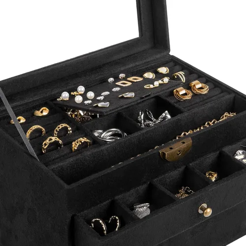 Vista 4 de Somduy Joyero para niñas y mujeres, 4 capas, organizador de joyas vintage y caja de exhibición, almacenamiento de collar de gran capacidad