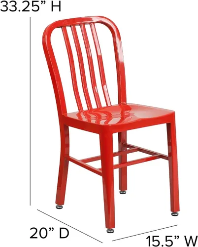 Vista 3 de Flash Furniture Silla de metal rojo de grado comercial para interiores y exteriores