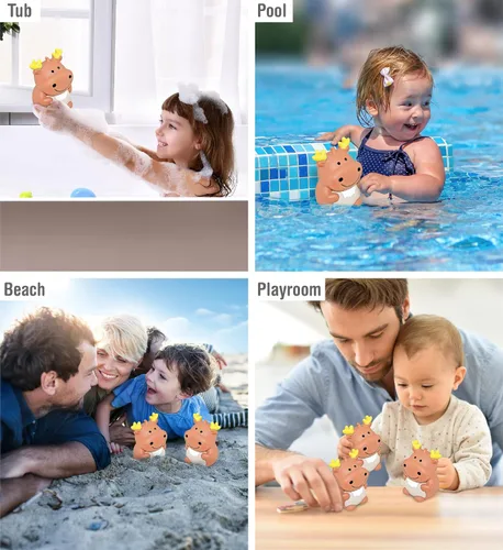 Vista 4 de DolliBu Moose Bath Buddy Squirter - Juguete de baño de goma de alce flotante, divertido juego de baño para niños pequeños, lindo y suave juguete