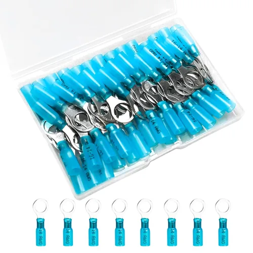 Vista 12 de 50 unidades de conectores de cable termorretráctiles, terminales de anillo impermeables de 12-10 AWG, terminales de cable de 12-10 AWG de 1/4" (M6)