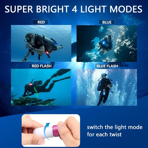 Vista 4 de Luz de buceo, luces de marcador para buceo, linterna de buceo con baterías de botón, mini tanque de buceo linterna impermeable para 328.1 ft