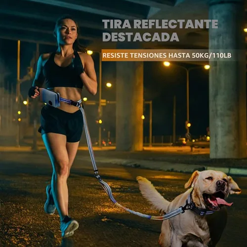 Vista 5 de Roses&Poetry - Correa para perros manos libres con bolsa con cremallera, correa elástica de 1.83-2.74m para perros medianos y grandes, correa
