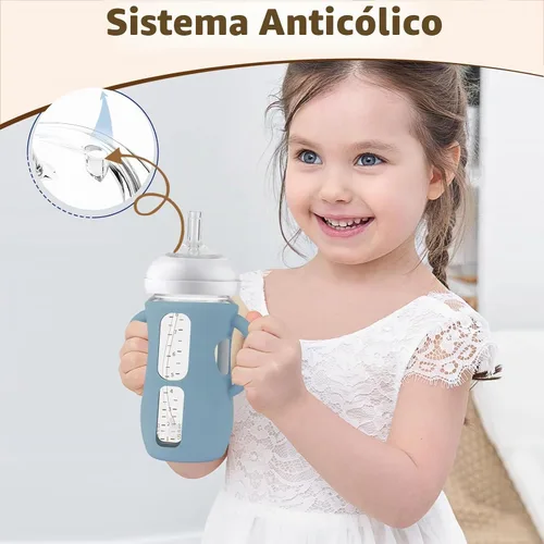 Vista 3 de Kit de Conversión de Vaso con Pajita con Fundas de Silicona para Biberón de Vidrio Natural Avent de 8oz, Kit de Transición de Vasos Entrenadores