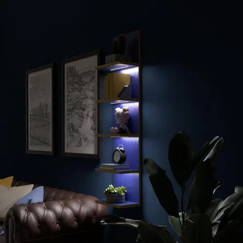 Vista 6 de Estantes de pared de 5 niveles con luz LED, estante de columna vertical, almacenamiento flotante, organizador de decoración del hogar, estante