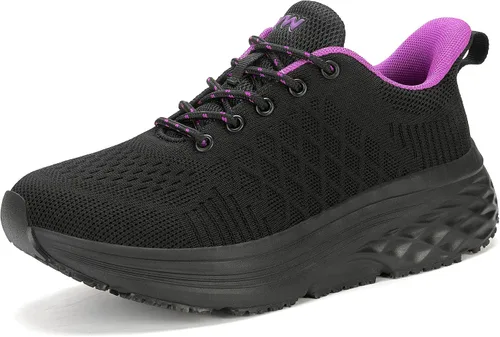 Vista 10 de AVW Zapatos de trabajo antideslizantes para mujeres, zapatillas deportivas resistentes al agua para caminar, zapatos para servicio de alimentos