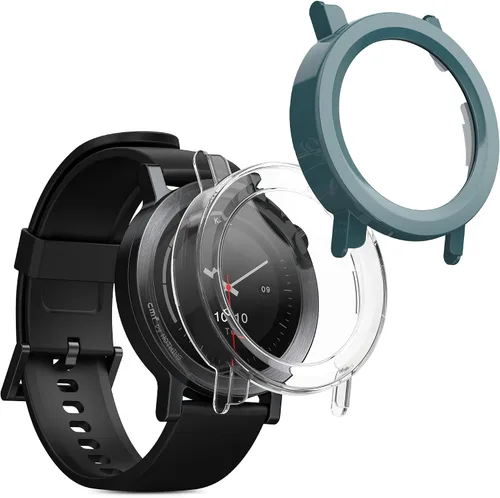 Vista 9 de kwmobile Funda compatible con CMF Watch 3 Pro Covers - Vidrio templado 2X con marco de plástico - Transparente/Negro