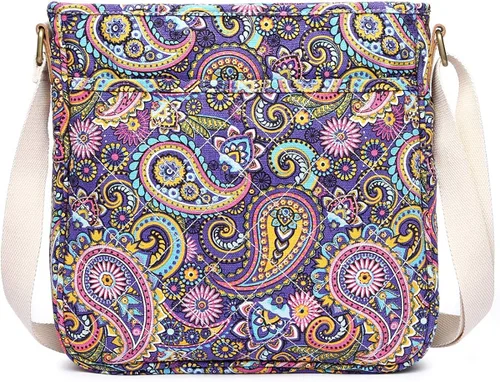 Vista 7 de Malirona Bolso de mensajero de lona, bolso cruzado para mujer, bolso de viaje, bolso de hombro, patrón floral