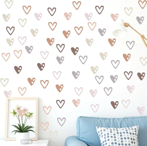 Vista 5 de 72 calcomanías de pared con forma de corazón bohemio, calcomanías de pared con forma de amor para dormitorio de niñas, murales de vinilo