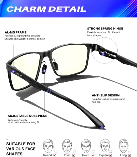 Vista 3 de ANYLUV Blue Light Glasses Men, Relieve Eyestrain and Eye Protection, Al-Mg Metal Computer Blue Light Blocking Glasses