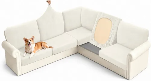 Vista 15 de Arfntevss - Fundas para sofá modular en forma de L de 5 asientos, fundas elásticas ajustadas para cojín de sofá de esquina para perros, protector