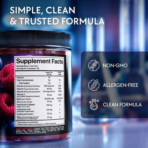 Vista 8 de Gomitas de biotina de 10 000 mcg para el crecimiento del cabello - Multi-colágeno sin azúcar con queratina, sílice y ácido hialurónico - A base