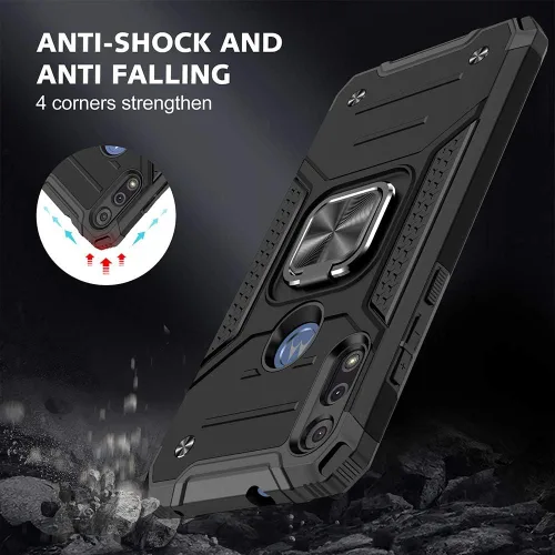 Vista 2 de HNHYGETE Funda para teléfono Moto E, Motorola E con protector de pantalla HD, a prueba de golpes, resistente a los golpes, con anillo de rotación