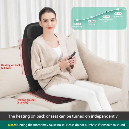 Vista 5 de Snailax Masajeador de espalda de vibración con calor, almohadilla para silla de masaje con espuma viscoelástica lumbar para el cuello, 10 motores
