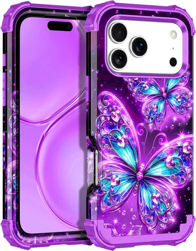 Vista 54 de Miqala Funda para iPhone 12, iPhone 12 Pro, que brilla en la oscuridad, tres capas, resistente a los golpes, protección de plástico duro + funda
