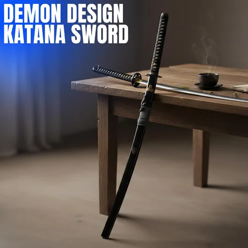 Vista 5 de SZCO Espada Oni Samurai de 41 pulgadas, Katana japonesa de acero inoxidable con vaina de madera dura negra y mango envuelto, espada katana