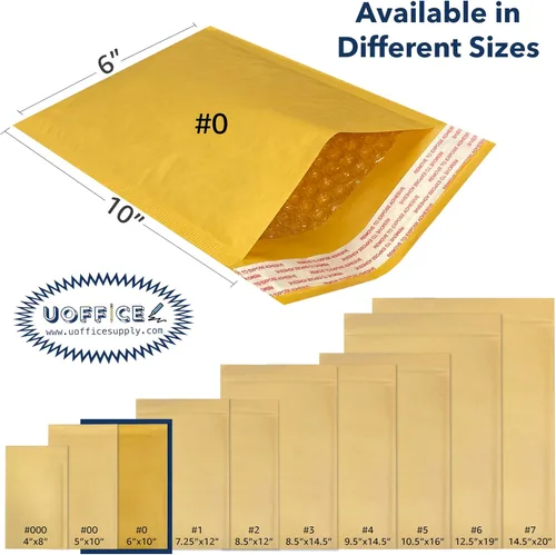 Vista 2 de Sobres de burbujas de papel kraft, 100 sobres acolchados pequeños #0-6 x 10 pulgadas, sobres de burbujas de papel kraft, sobres protectores, sobres