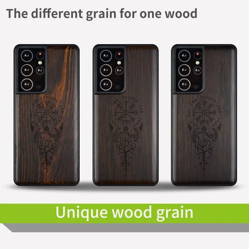 Vista 8 de Carveit Funda de madera para Galaxy S21 Ultra [madera real dura y TPU suave] Funda protectora a prueba de golpes, funda de madera única y elegante