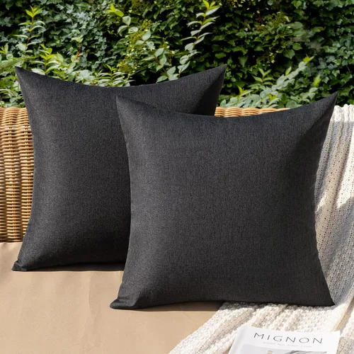Vista 9 de MIULEE - Paquete de 2 fundas de almohada decorativas para exteriores, impermeables, sólidas, de imitación de lino, para jardín, casa de campo, Azul
