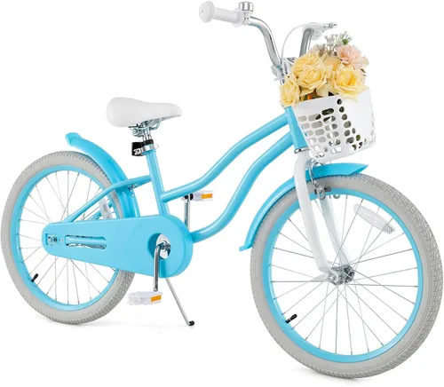 Vista 17 de HONEY JOY Bicicleta para niños de 12, 14, 16, 18, 20 pulgadas, con ruedas de entrenamiento, freno de mano y freno de posavasos, cadena totalmente
