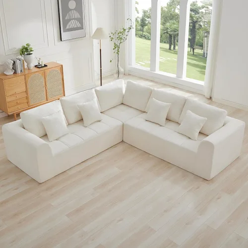 Vista 18 de Sofás seccionales modulares de 110 pulgadas para sala de estar, sofá seccional comprimido sin hueso, sofá de espuma viscoelástica tapizado de 3 Beige