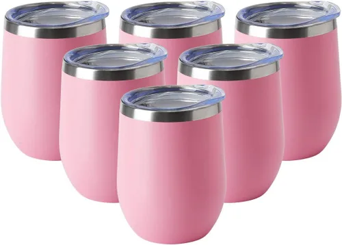 Vista 29 de HASLE OUTFITTERS Vaso de vino de 12 onzas con tapa, copas de vino sin tallo, tazas de viaje al vacío de doble pared, taza de café de acero Acero