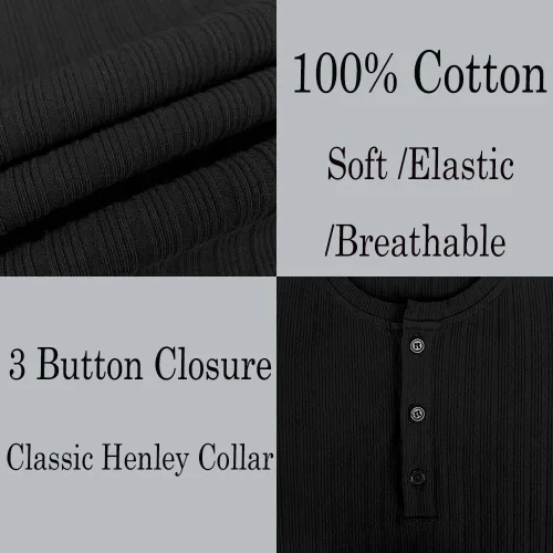 Vista 3 de Camisetas de algodón para hombre, estilo Henley, ajustadas, casuales, de manga larga y corta, elástica, para entrenamiento