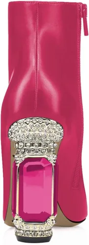 Vista 103 de FSJ Botas de tacón alto con punta puntiaguda para mujer, con tacón alto, con cremallera lateral brillante, estilo casual, para uso diario, zapatos