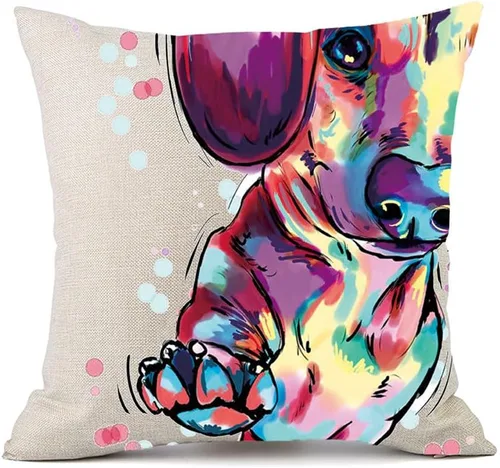 Vista 9 de Funda de almohada de lino de pastor alemán, diseño artístico abstracto colorido, funda de almohada de lino de 18 x 18 pulgadas para amantes