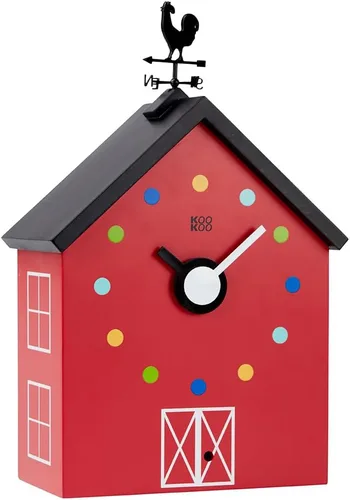 Vista 3 de KOOKOO Reloj grande de granja con 12 sonidos de animales, un gallo y una veleta giratoria, con sensor de luz, hecho de madera MDF, para niños de 6