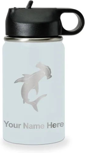 Vista 65 de LaserGram Botella de agua personalizada, tiburón martillo, acero inoxidable de doble pared aislada al vacío con popote superior, regalo grabado