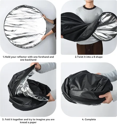 Vista 6 de Kit de Soporte para Reflector de Luz de 80 cm (31 Pulgadas) Difusor 5 en 1, Discos Múltiples Plegables con Bolsa, Soporte de Luz de 48 Pulgadas