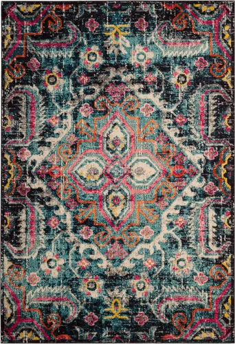 Vista 3 de SAFAVIEH Colección Monaco Alfombra de Área - 6'7" x 9'2", Azul y Fucsia, Diseño Desgastado de Medallón Bohemio Chic, No Desprende Pelusa y de Fácil