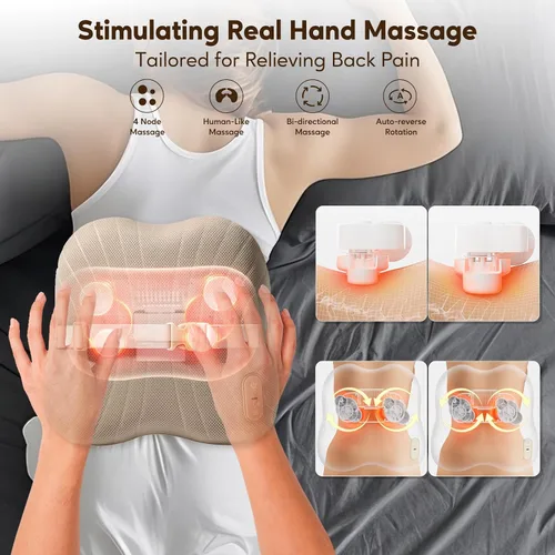 Vista 3 de arboleaf Masajeador de espalda para aliviar el dolor, control de aplicación Bluetooth, masaje inalámbrico Shiatsu cuello espalda con calor