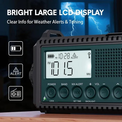 Vista 6 de AUTO NOAA Radio de emergencia de alerta, manivela solar portátil AM FM radio meteorológica de onda corta para supervivencia, radio a