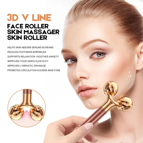 Vista 3 de Masajeador facial 2 en 1 Beauty Bar de pulso dorado de 24 quilates, rodillo 3D eléctrico y en forma de T, brazo ojo, nariz, cabeza, masajeador