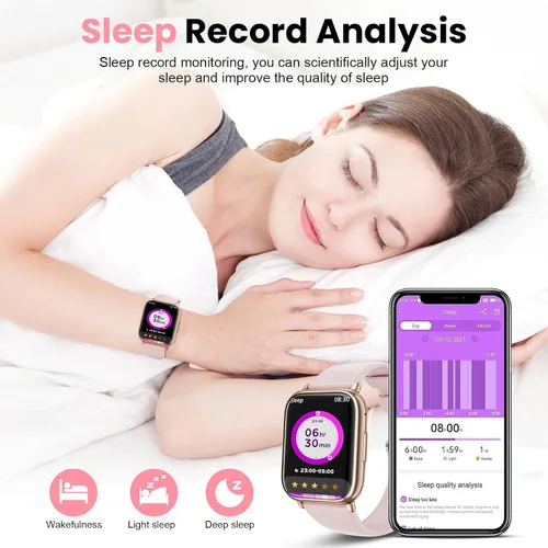 Vista 6 de Reloj inteligente para mujer, reloj de fitness de 1.83 pulgadas con presión arterial, llamadas/mensajes, seguimiento de ciclo femenino, frecuencia