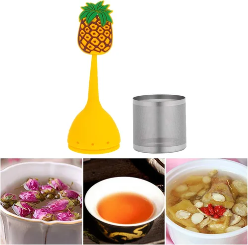 Vista 3 de Hemoton Infusor de té Infusor de té de hojas sueltas de piña con cuerpo de bola de cuello de mango largo